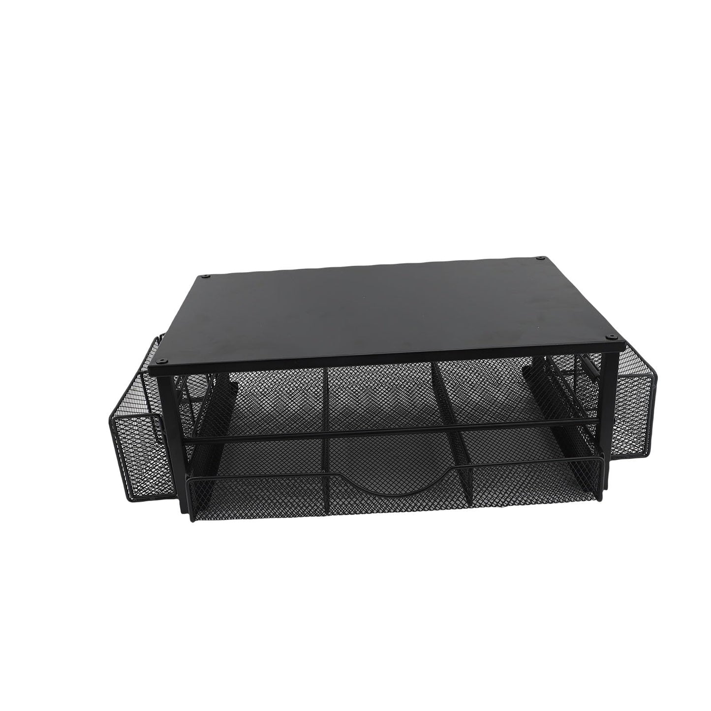 2-Tier Monitor Stand with Drawer, Laptop Stand with Storage for Desk, Heavy Duty Iron Computer Stand Riser & Desk Organizer with Drawers, Home Office Mesh Shelf for Monitor up to 32 Inch (Black)