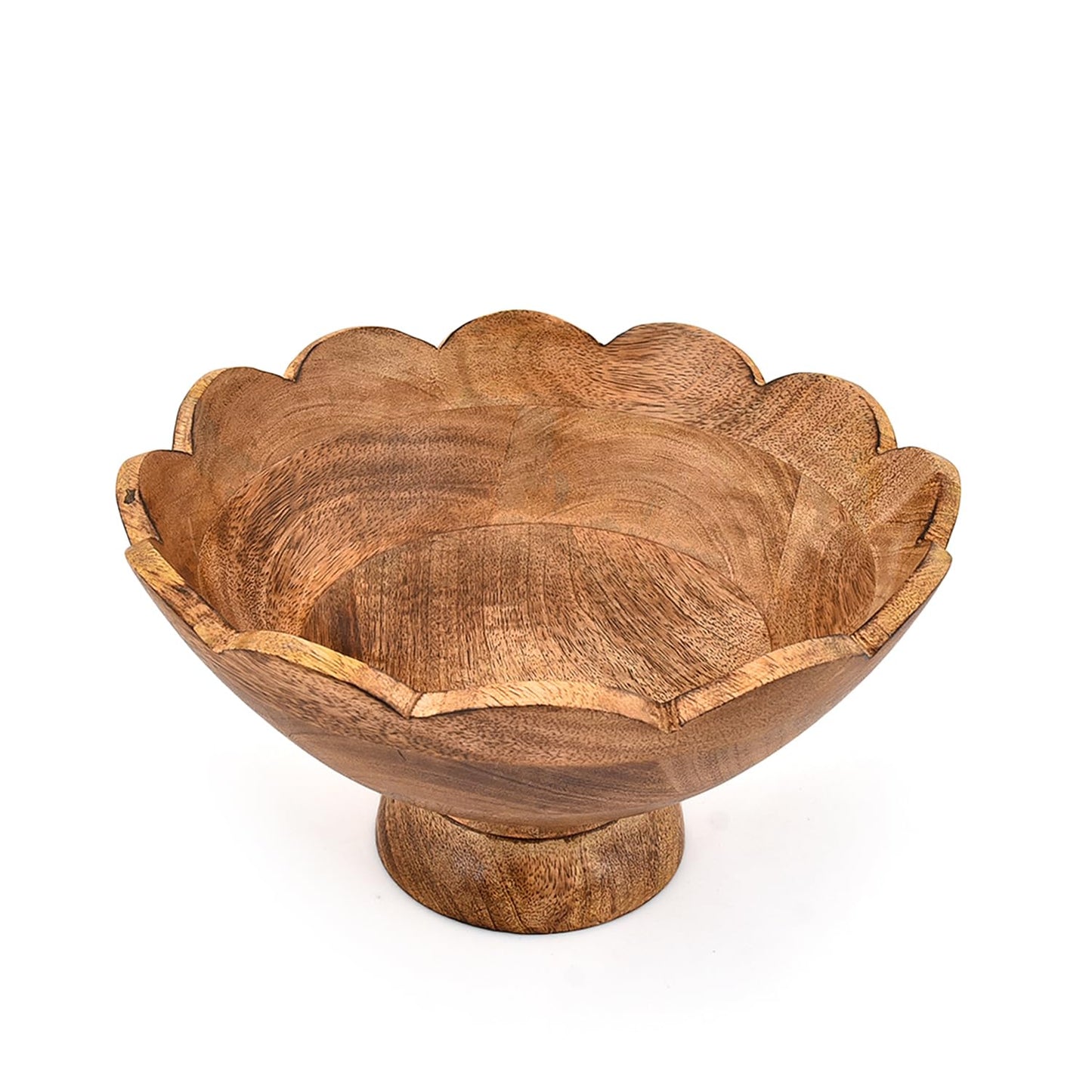 BHAVATU Salad Bowl Mango Wood Pedestal Fruit or Salad Bowl for Kitchen and Home Display & Table Centerpiece (10" X 10' X 4.75")