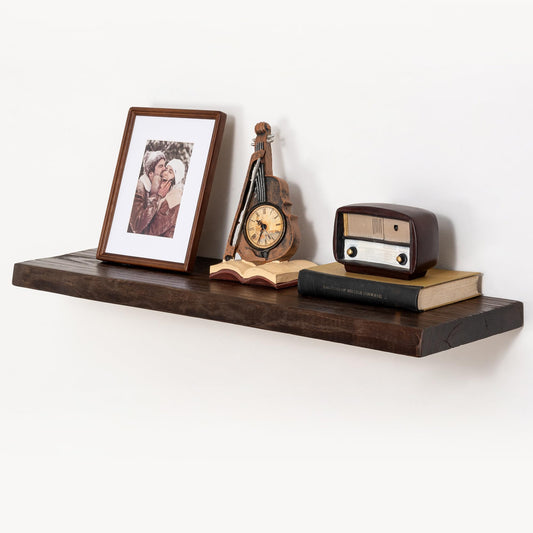 fuqing Solid Elm Wood Floating Shelves for Wall - 36 Inch Wide x 9 Inch Deep Rustic Live Edge Floating Shelves Wall Mounted - Natural Wooden Shelves with Upgraded Heavy Duty Brackets and Anchors