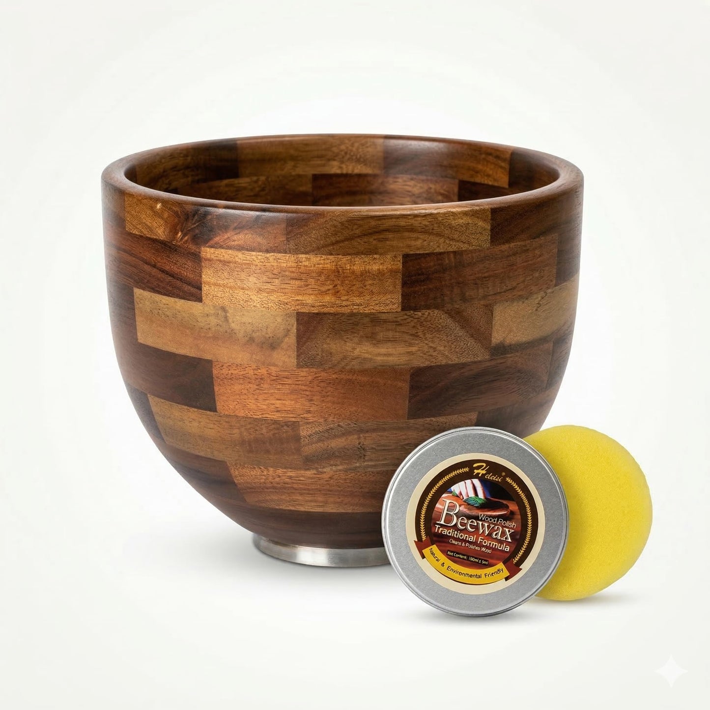 Handcrafted Wood Mixing Bowl for KitchenAid Tilt-Head Stand Mixers, Natural Wooden Bowl with Stainless Steel Base, 4.5–5 Qt, Natural Wood