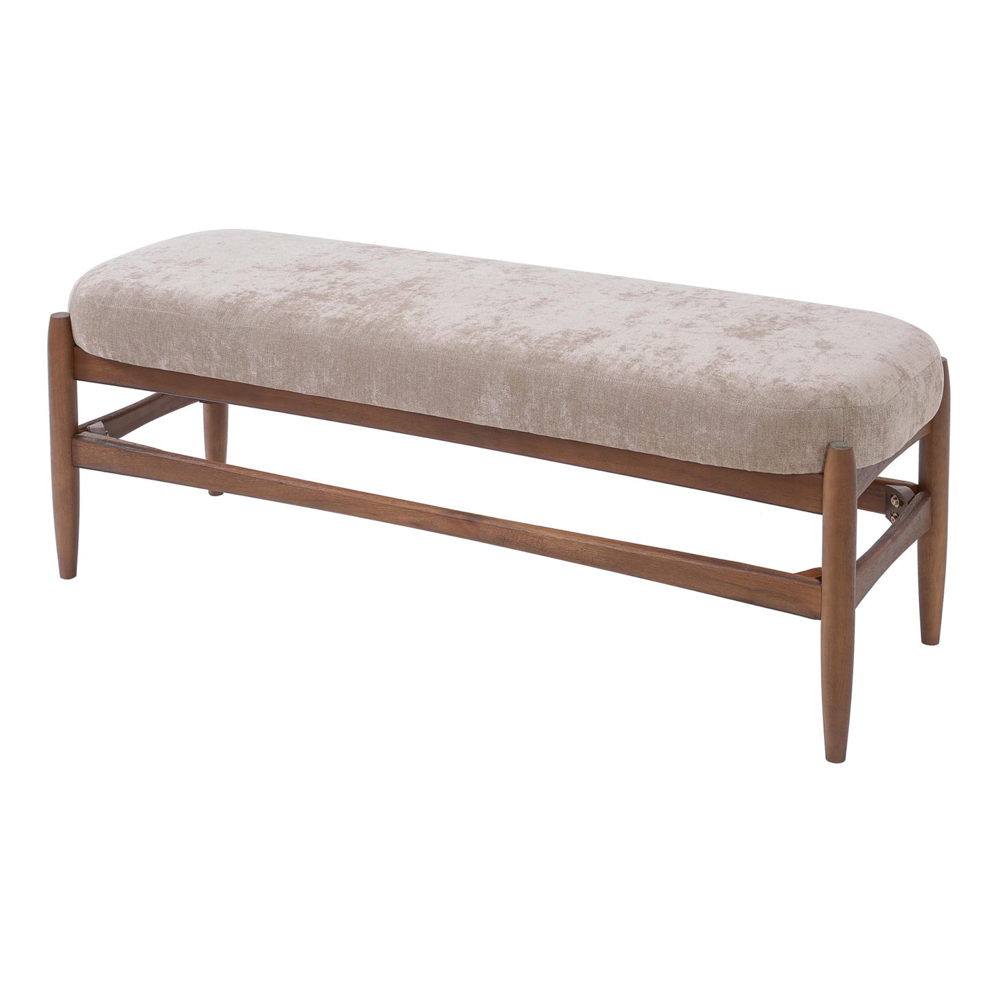 Christopher Knight Home Rubab 53.35" Chenille Fabric Upholstered End of Bed Ottoman Foot Rest, Wooden Ottoman Bench, Long Entryway Bench, Bedroom End of Bed Foot Stools, Light Brown + Walnut