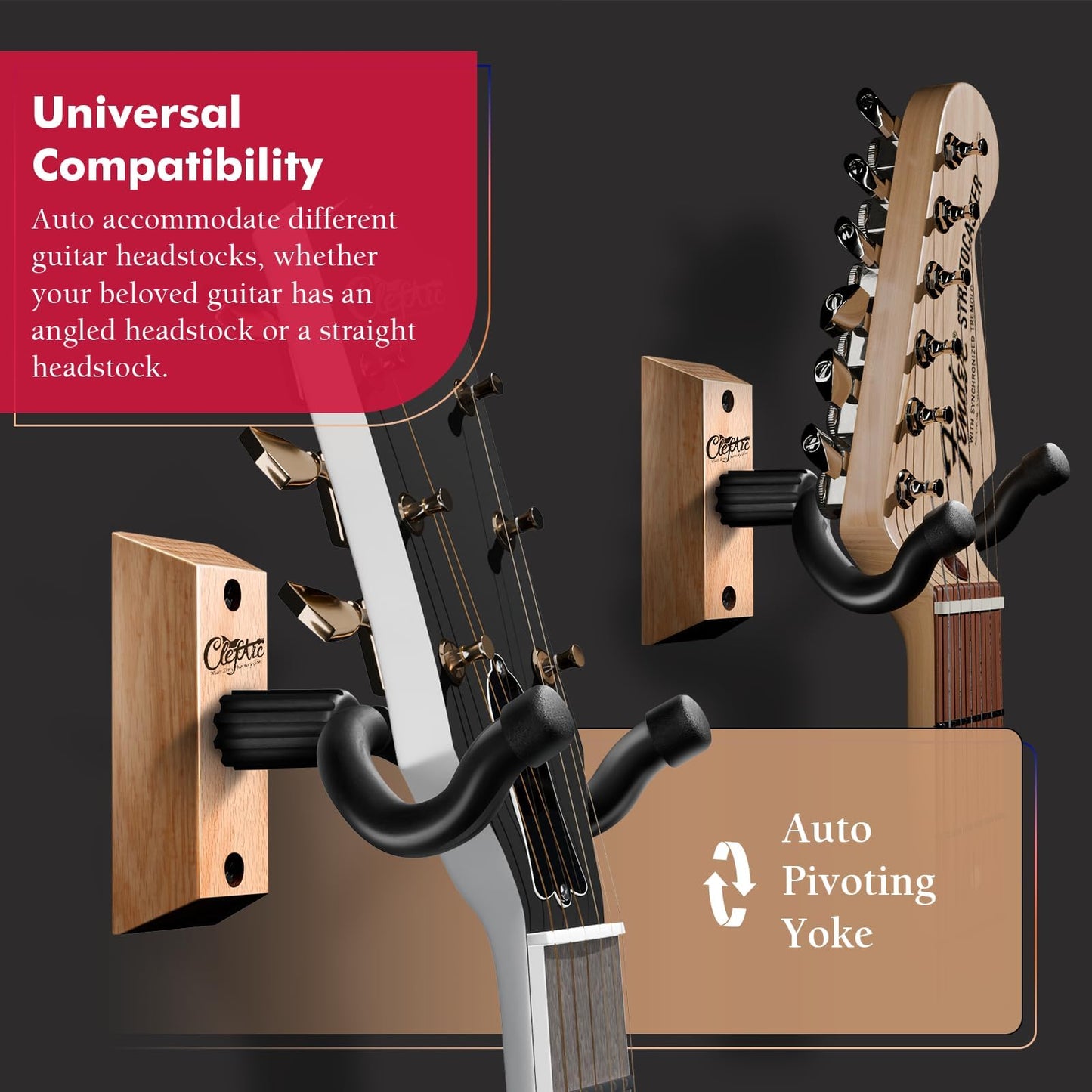 ClefArc Black Guitar Wall Mount 5 Pack, Picks and Pick Holders, Beechwood