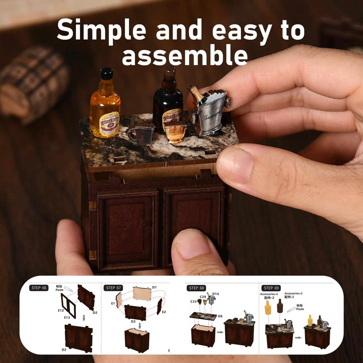 DIY Miniature House Kit, 3D Wooden Puzzle for Adults, Retro Corner Tavern Bar Model with LED Light & Furniture, Creative Roombox Building Set for Home Decor & Hobby Gift (Corner Tavern)