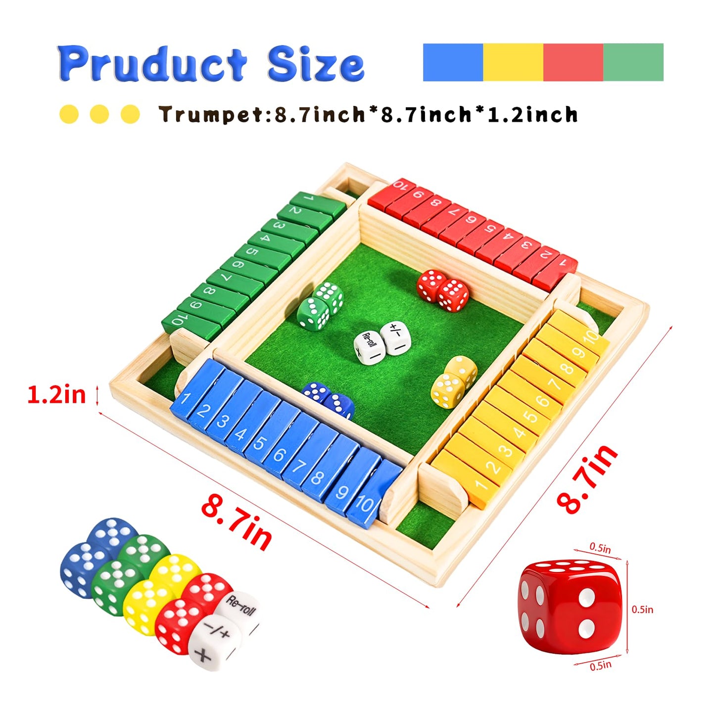 Elanbells Shut The Box Dice Game for 2-4 Player Wooden Dice Game Math Games Close The Box Family Dice Board Games for Kids Adults, Tabletop Version Games for Classroom, Home, Easter Day, Party or Pub