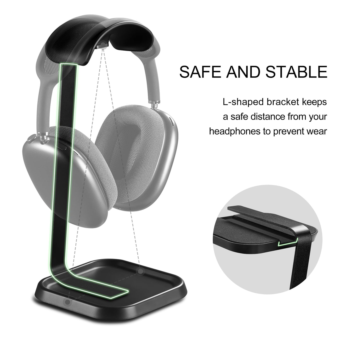 QinCoon Headphone Stand, Curved Headset Stand with Storage Tray, Gaming Headset Holder for AirPods Max, AirPods Max 2, AirPods, AirPods Pro, Beats, Bose, Sony and More (Black)