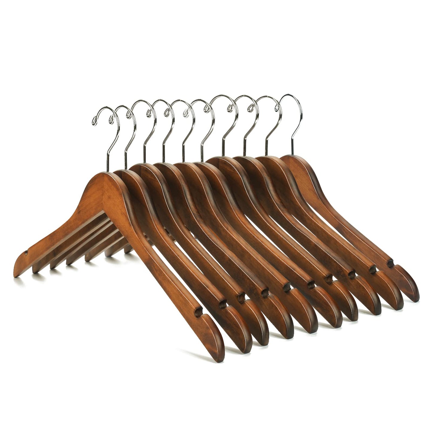 Nature Smile Wooden Coat Hangers Solid Wood Shirt Dress Clothes Hangers(10pcs Retro)