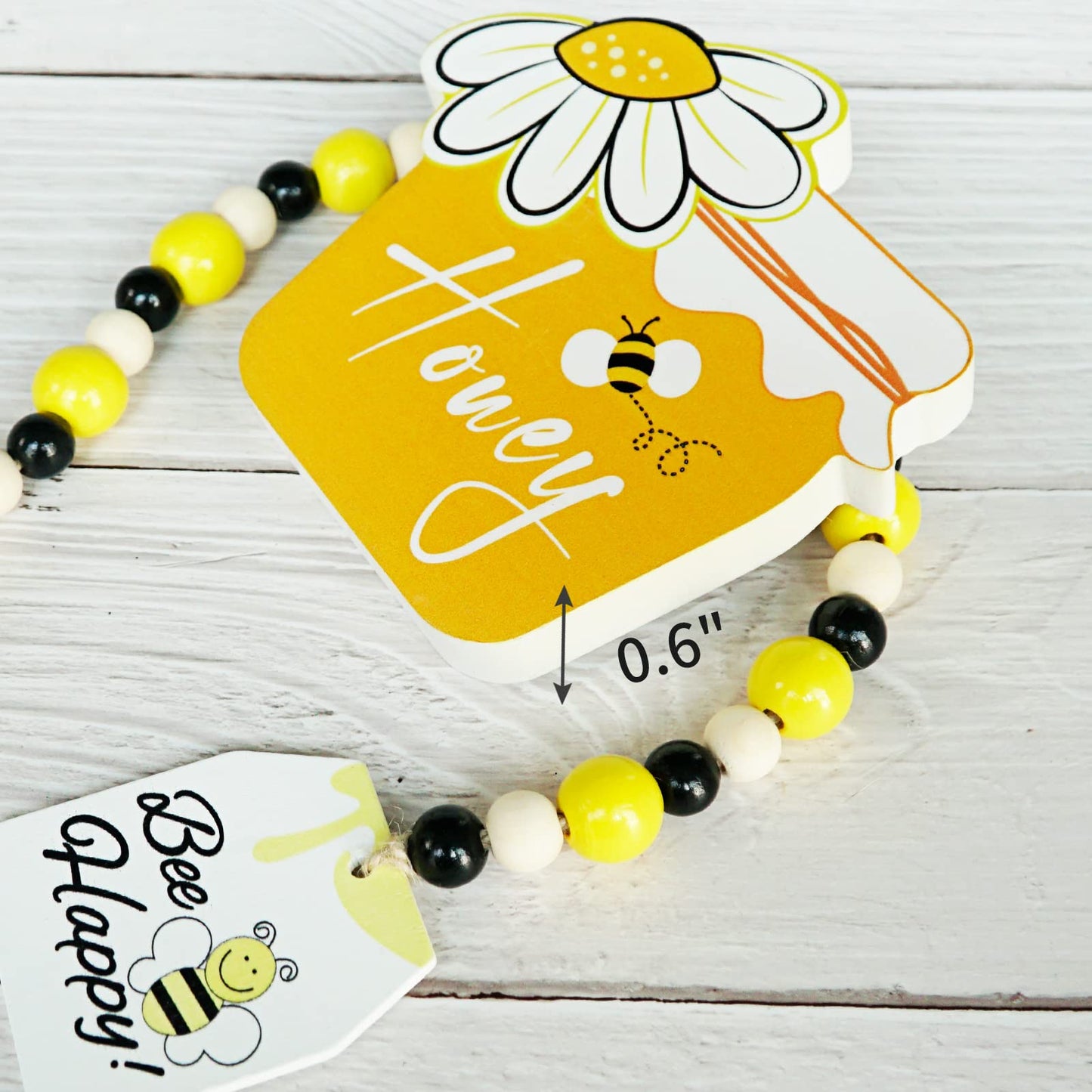 KnomeKo Bee Tiered Tray Decor Set, 6 Pcs Summer Farmhouse Decor with Gnome, Bee Hive, Sunflower Wood Signs & Garland, Rustic Countertop Kitchen Coffee Bar Decorations