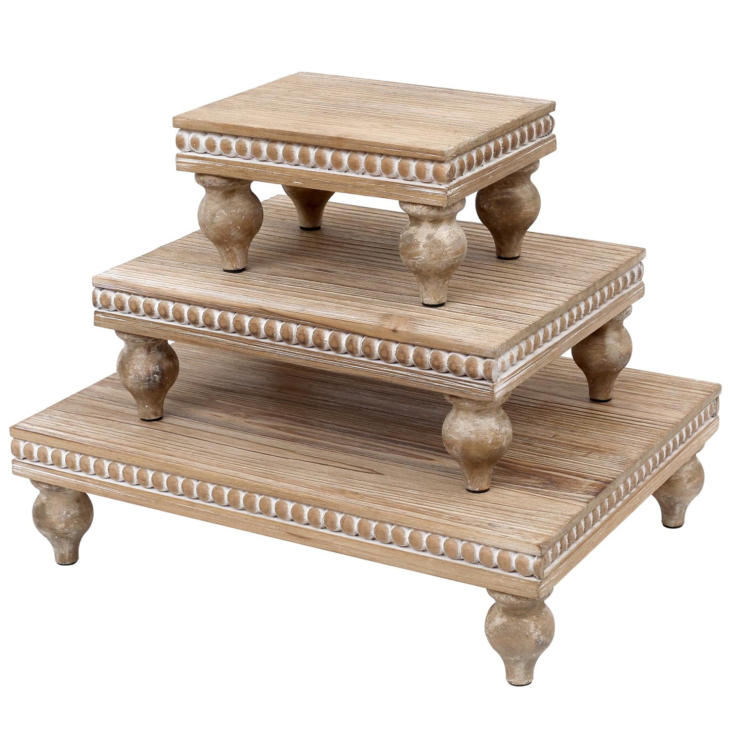 SwallowLiving Wooden Riser for display, Natural, Set of 3