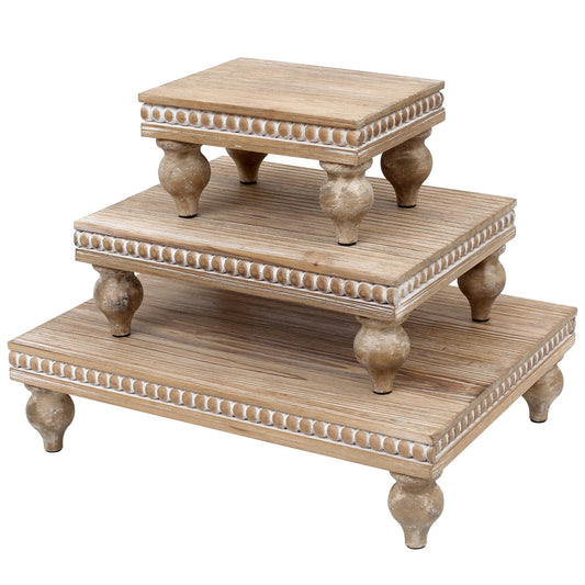 SwallowLiving Wooden Riser for display, Natural, Set of 3
