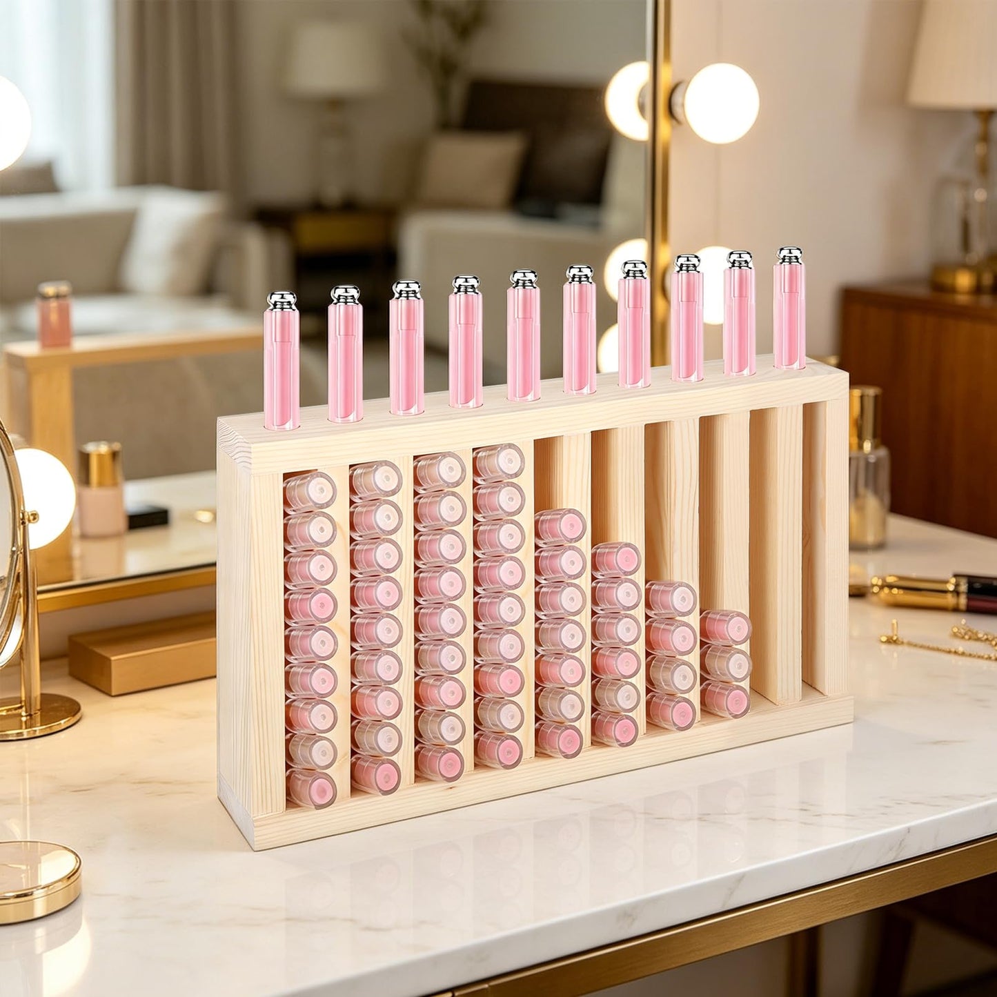 YEXEXINM 10 Slot Wooden Lipsticks Holder 0.7 Inch Lipstick Organizer for Selling, Lip Gloss Tube Display Rack Large Capacity for Craft Shows Market Booth Retail