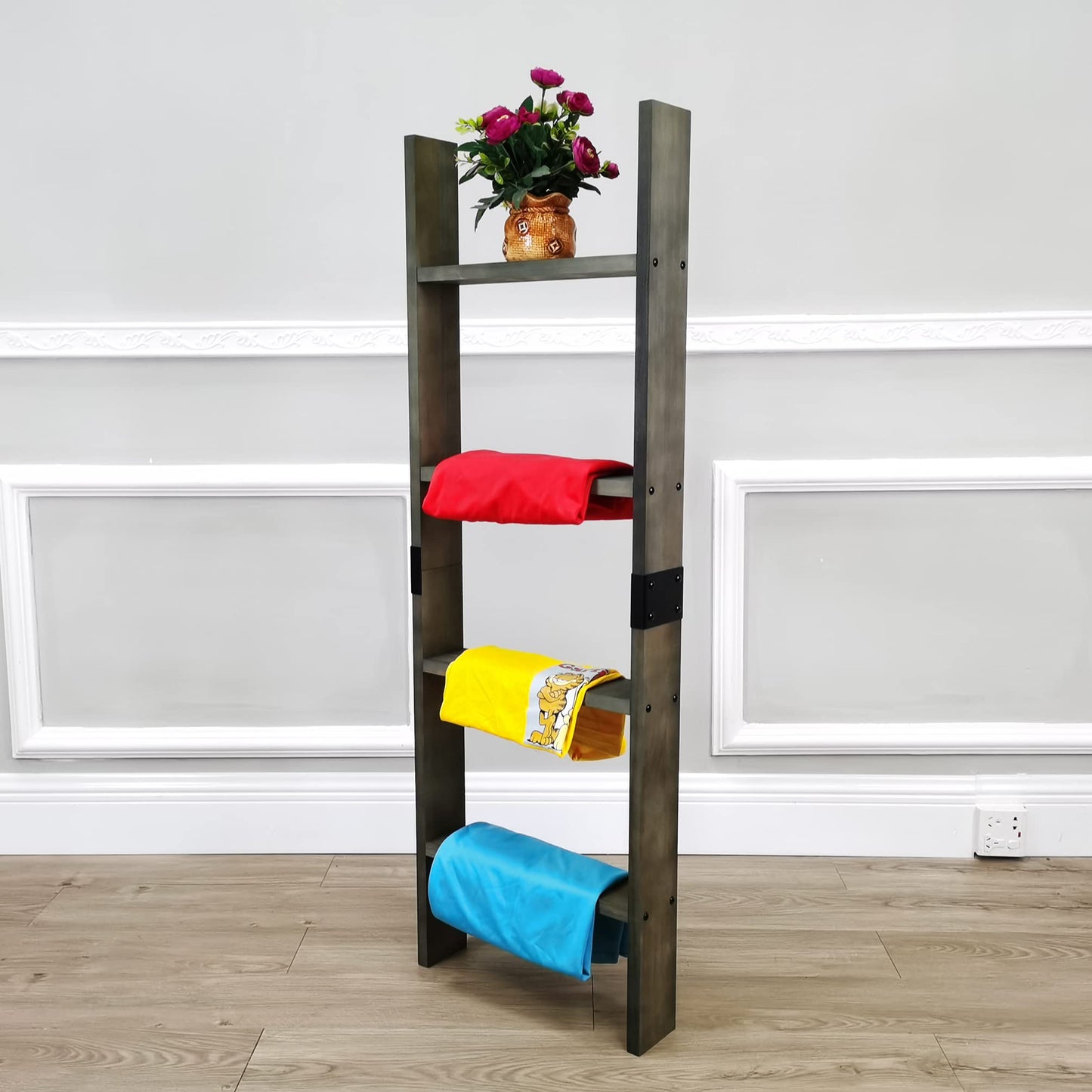 FixtureDisplays 4-Foot Rustic Farmhouse Blanket Ladder, Wall-Leaning Decorative Wood Ladder Rack