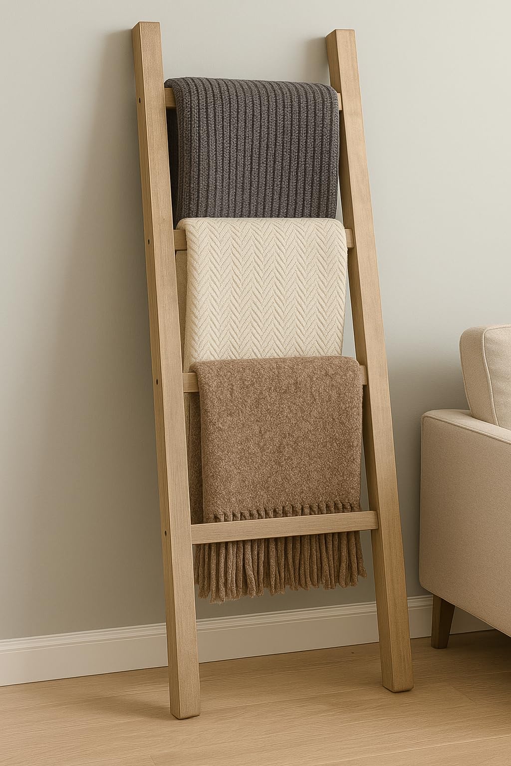 Rustic Blanket Ladder, 4 Feet Tall, 5 feet Tall, 6 feet Tall, Solid Wood, Multiple Stain Options (72 Inch Tall)