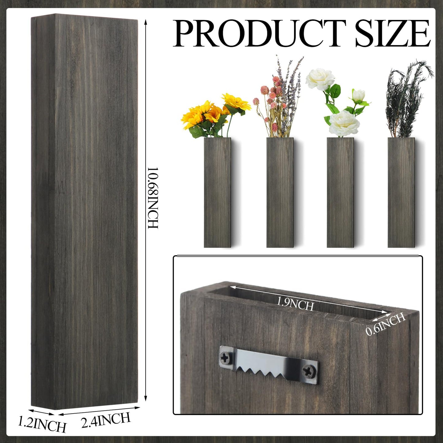 Skylety 6 Pack Wood Wall Planters for Indoor Plants Wooden Hanging Vase Farmhouse Wall Decoration for Bedroom and Living Room(Dark Brown)