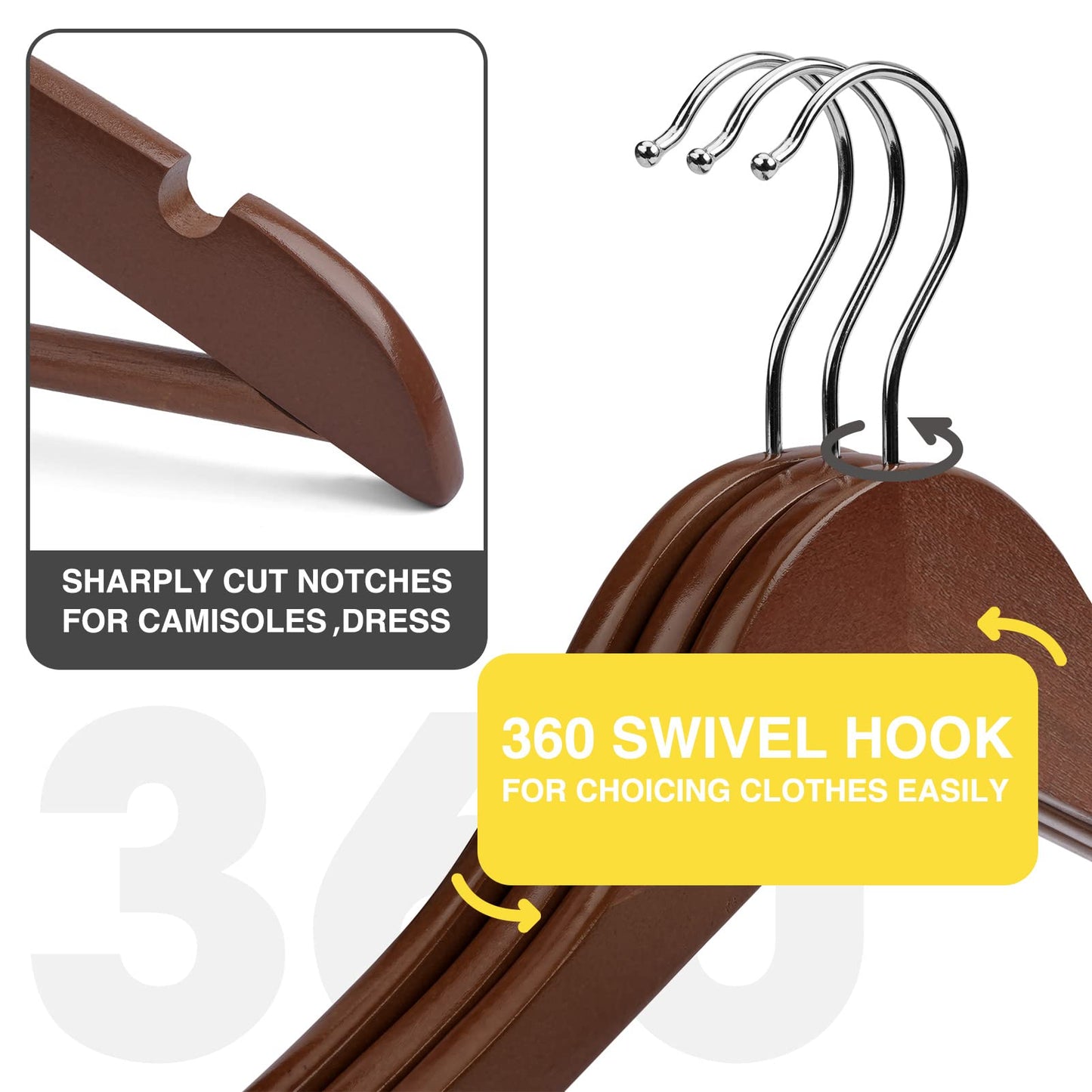 UINICOR Wooden Hangers - 30 Pack - Clothes Hanger for Daily Used,Heavy Duty Wood Hangers with Precisely Cut Notches,Coat Hanger for Closet, Clothes Hangers for Shirt Suit Dress (Walnut)