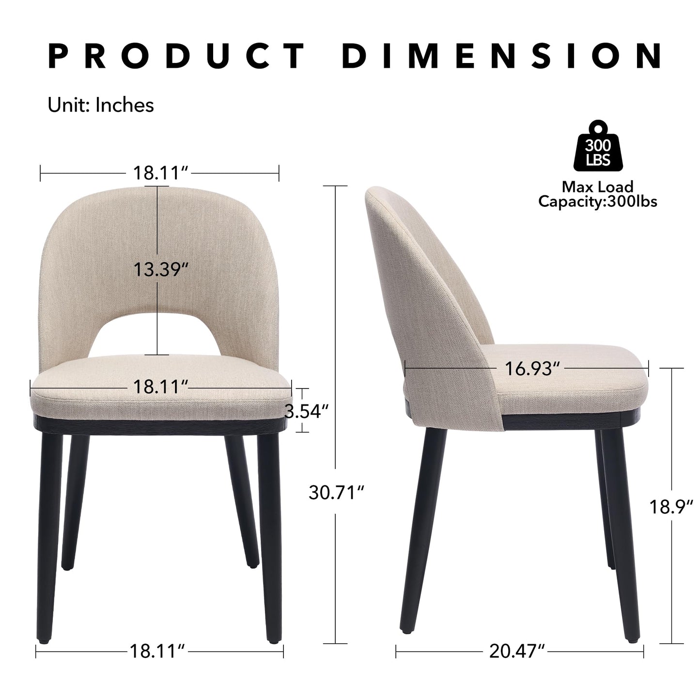 Wooden Dining Chairs Set of 6, Upholstered Kitchen Dining Room Chair, Modern Linen Fabric hollowed out Dinner Chair with Leveling Feet/hollowed out Backrest Support for Dining Room, Living,Beige
