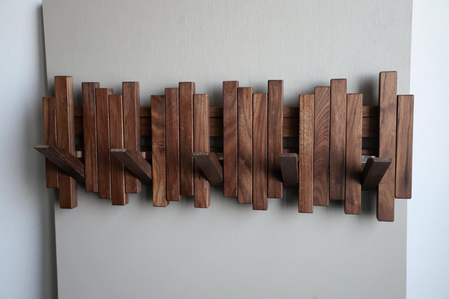 GOGREEBELL Natural Wood Wall Mounted Piano Coat Rack| Coat Rack Wall Mount| Flip Down Wall Hook Rack 5 Hooks| Entryway wall Art Hook,Made of Black Walnut
