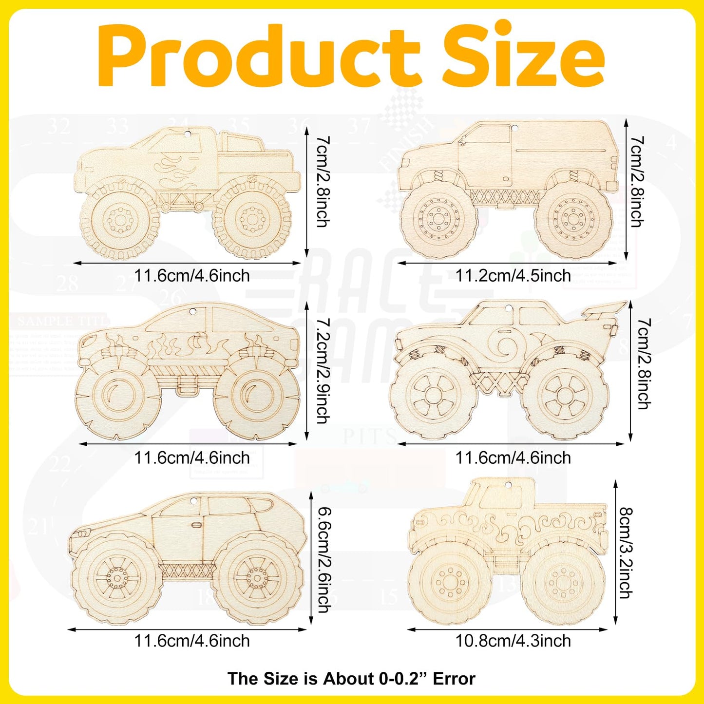 Simgoing 36 Pcs Wooden Cars to Paint Unfinished Wood Monster Truck Cutouts Crafts Hanging Ornaments DIY Blank Wood Crafts for Home Birthday Craft Supplies & Party Decorations