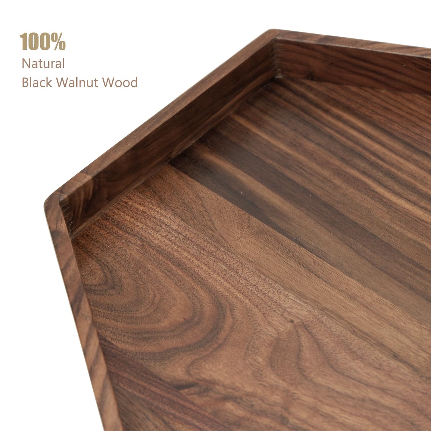 MAGIGO 12 Inches Small Hexagonal Black Walnut Wood Ottoman Tray with Handles, Serve Tea, Coffee Classic Wooden Decorative Serving Tray