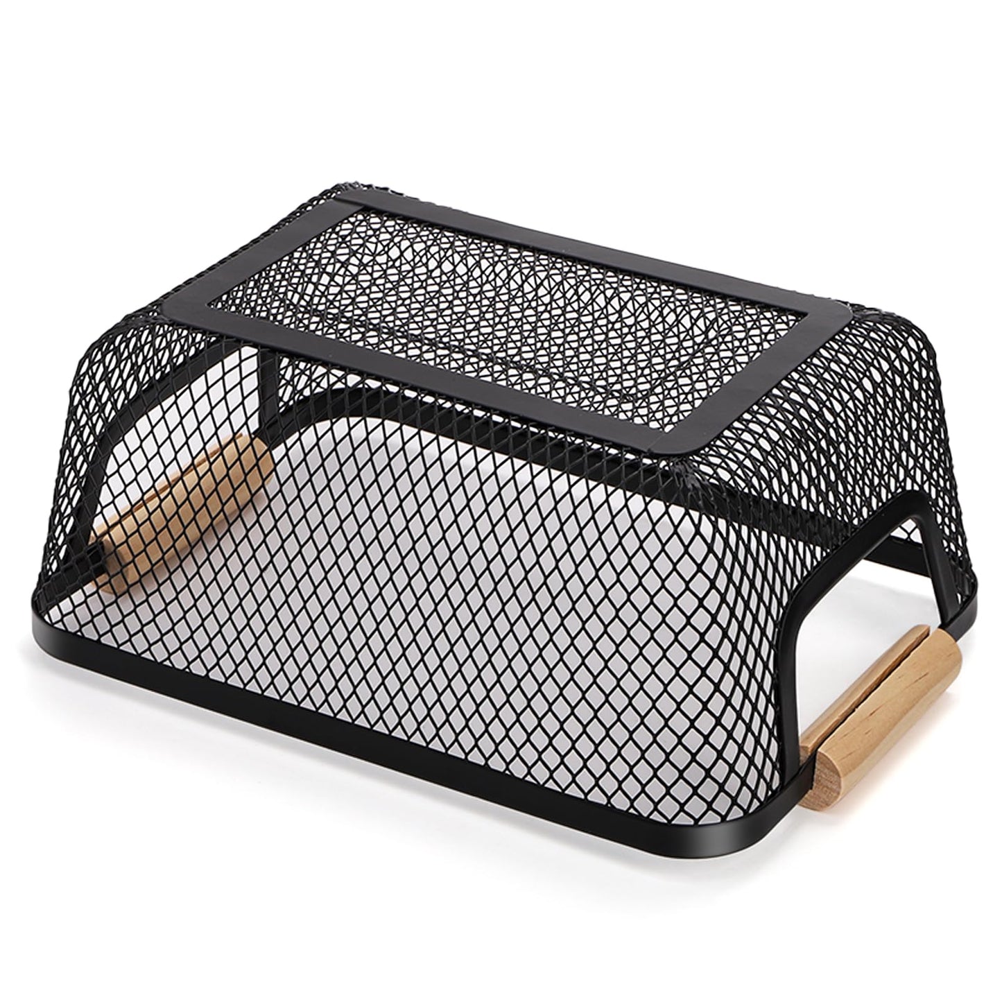 Noamus 3 Pack Metal Mesh Basket with Wooden Handle, Farmhouse Wire Steel Storage Bins, Rectangle Fruit Vegetable Organizer Containers for Home Cabinet Pantry Kitchen Decor, Snack Gift (Black, 3 Size)
