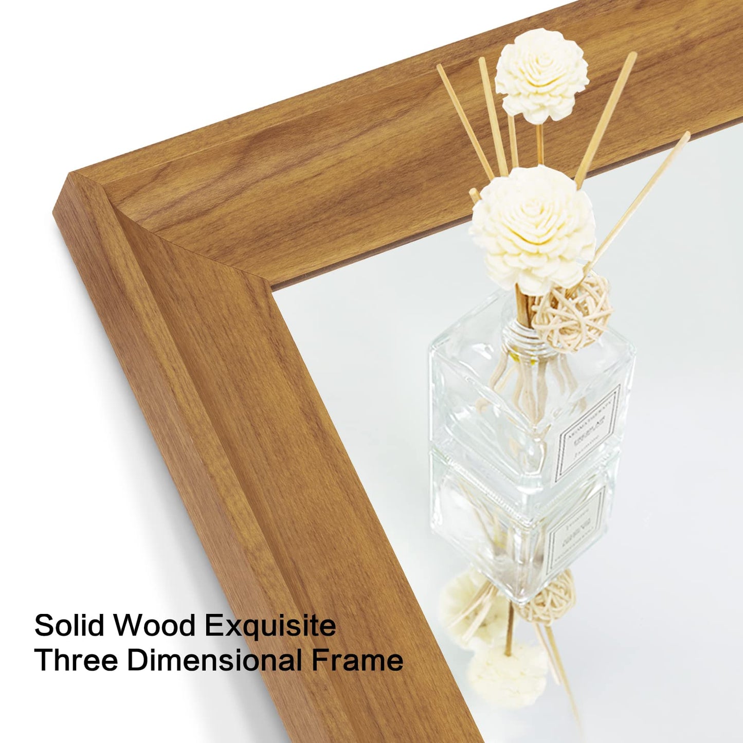 TheiaMo Full Length Mirror Wood Frame, 65x22in Floor Mirror Wall Full Body Mirror with Standing, Leaning Hanging for Bedroom,Living Room, Large Wooden Frame, Dark Wood