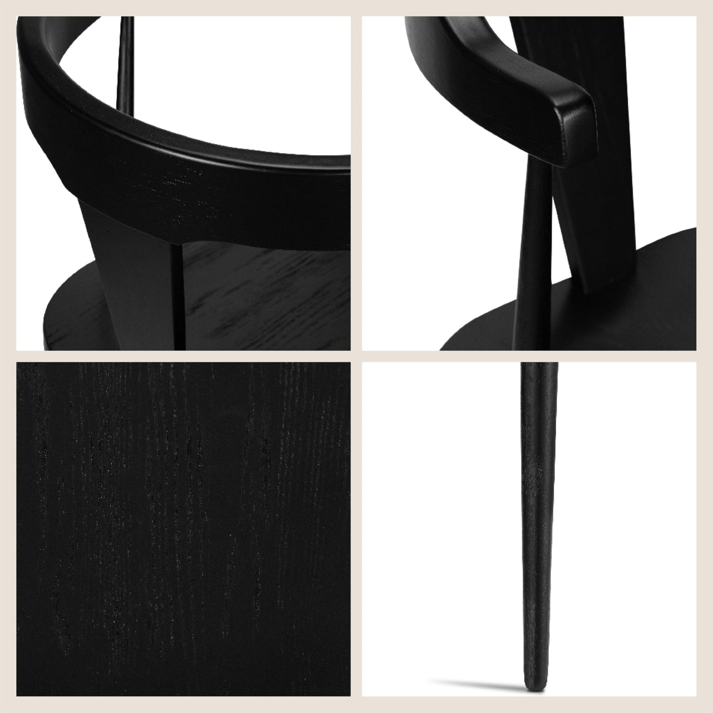 Poly & BARK Mid Century Modern Enzo Black Dining Chair – Solid Oak Wood Splat Back Chair, 18" Seat Height, 32" Tall – Stylish MCM Kitchen & Dining Room Chair - Set of 3