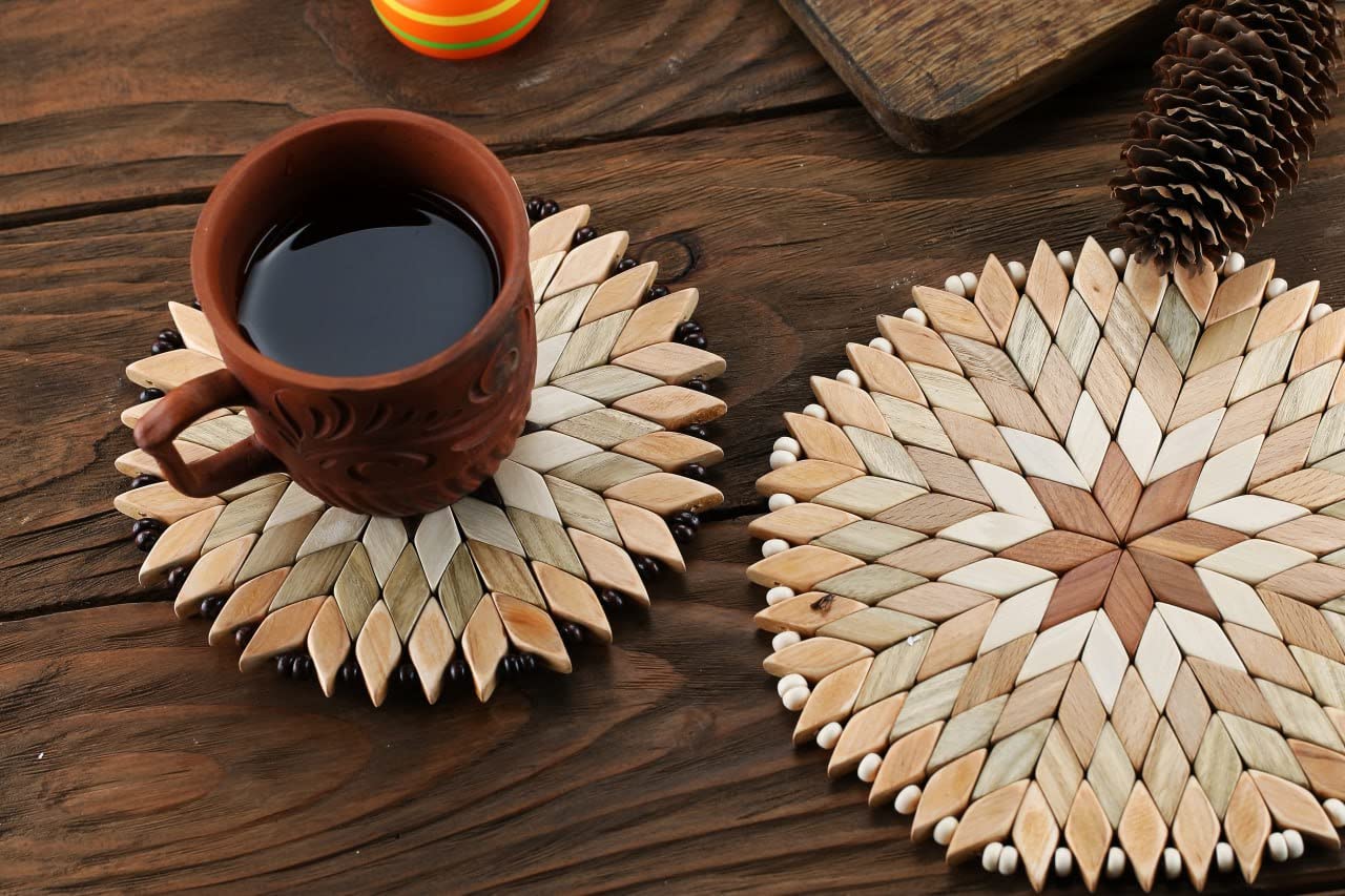 Set of 2 Large Handmade Wooden Trivets for Hot Dishes - Diameter 9" and 7"- Big Coasters and Hot Pads - Great Kitchen Gift Idea - by SPL Woodcraft Ukraine