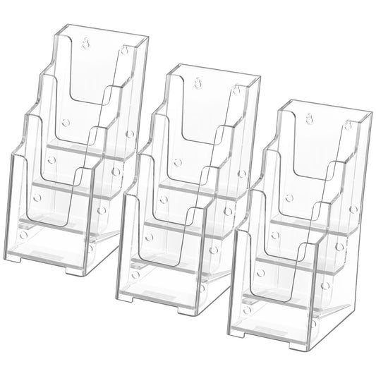 MaxGear Acrylic Brochure Holder, 4 Inch Wide 4 Tier Clear Literature Display Stand Premium Plastic Pamphlet Holder, Multi Pocket Wall Mount or Countertop Organizer for Office or Home, 3 Pack