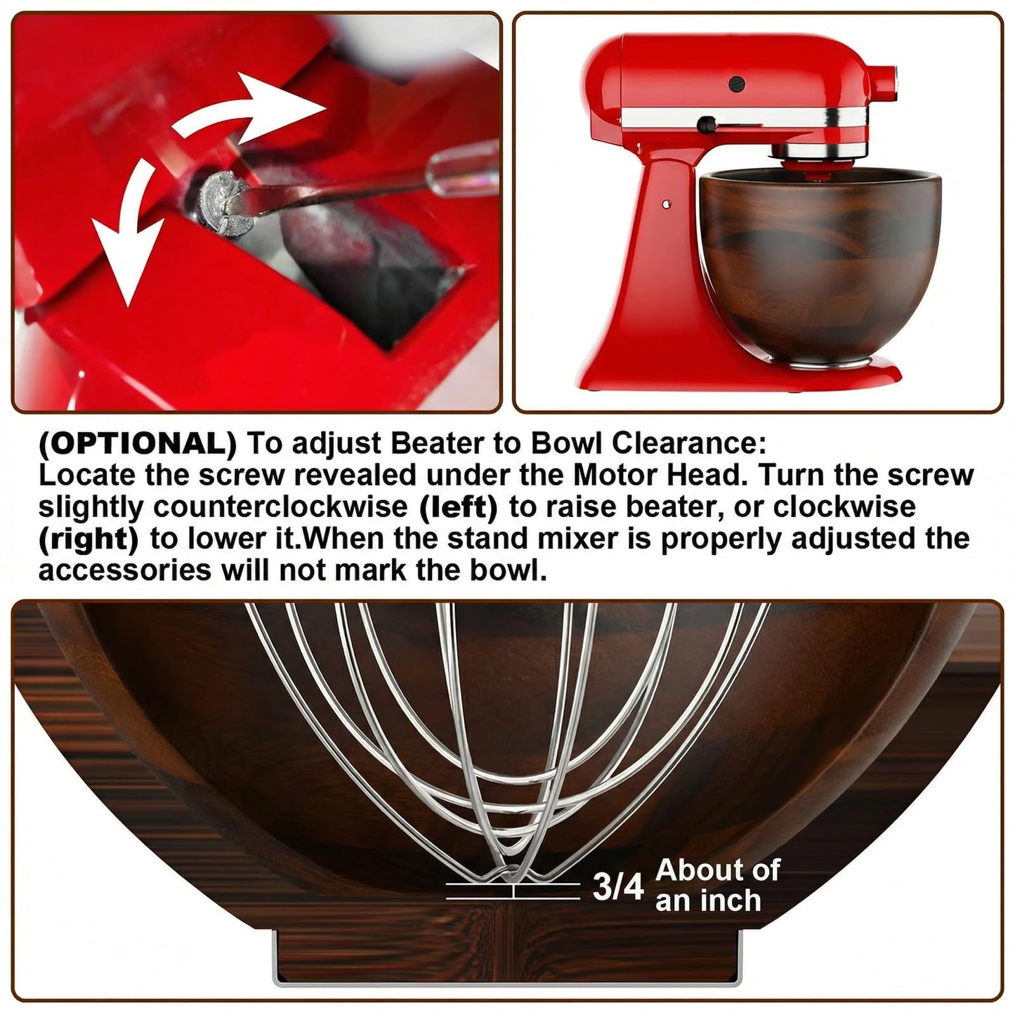 Cofun Premium Wood Mixing Bowl, Compatible with 4.5-5 Qt Tilt-Head Stand Mixers, Natural True Wooden Bowls, 5 Qt Kitchen Aid Bowls for Mixer with Stainless Steel Locking Base