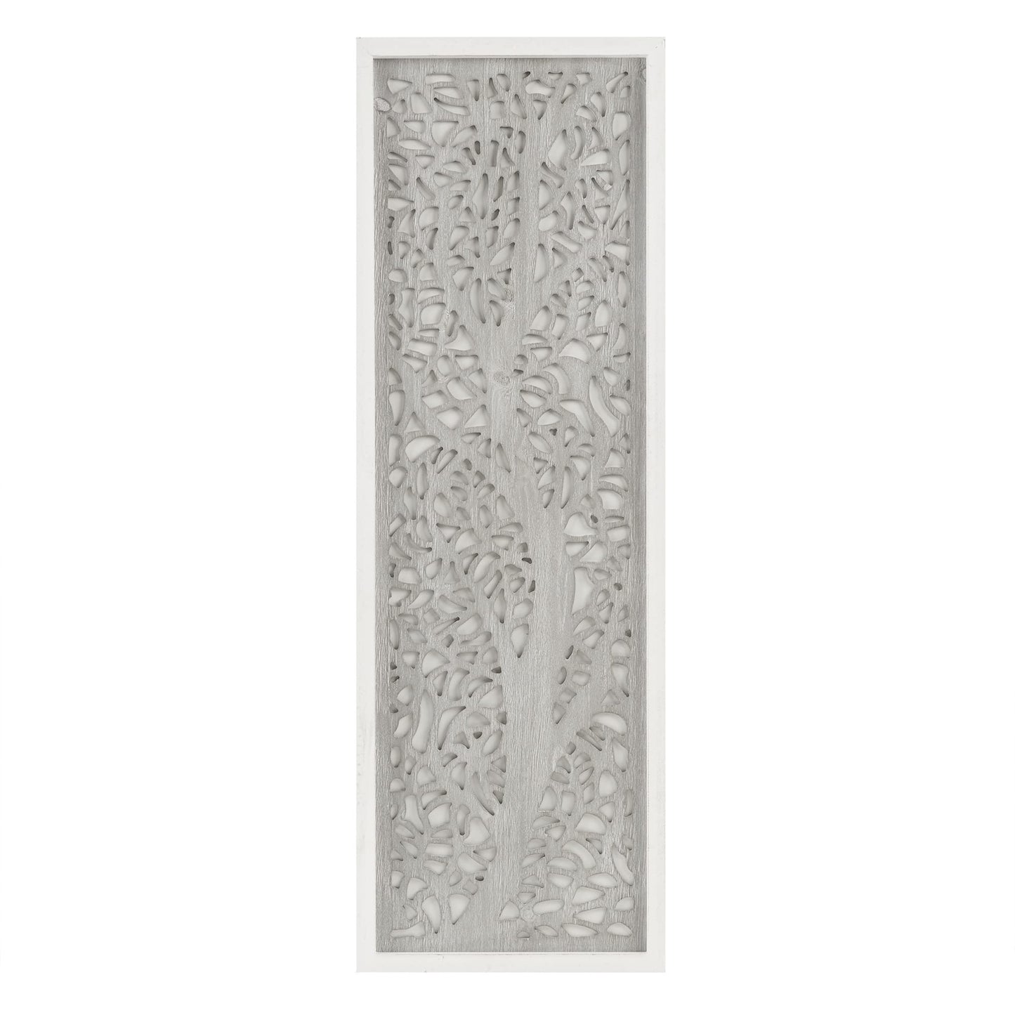 Madison Park Laurel Wall Art - Laser Cut Carved Botanical Tree Branches, Genuine Fir Wooden Framed, Rustic Finish - Modern Farmhouse Décor for Living Room, Ready to Hang Panel, 12 x 36, Natural Grey