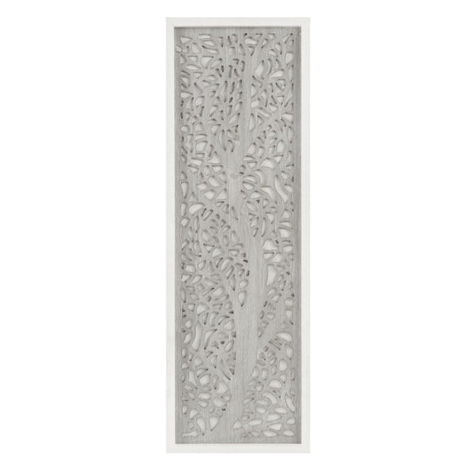 Madison Park Laurel Wall Art - Laser Cut Carved Botanical Tree Branches, Genuine Fir Wooden Framed, Rustic Finish - Modern Farmhouse Décor for Living Room, Ready to Hang Panel, 12 x 36, Natural Grey