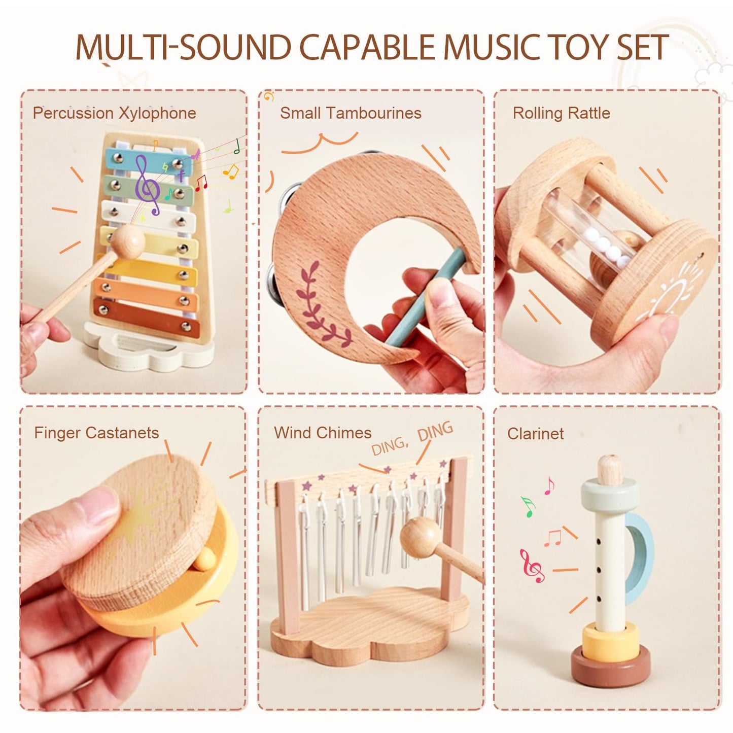 Smartwo Baby Montessori Musical Instruments,Wooden Percussion Xylophone Musical Toys for Toddlers,Sensory Toys for Kids Preschool Educational,Birthday Gift for 3+