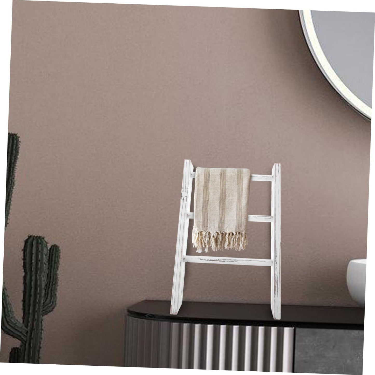 Healifty Mini Ladder Towel Rack Farmhouse Bathroom Wall Decor Chic Rustic Bathroom Towel Holder