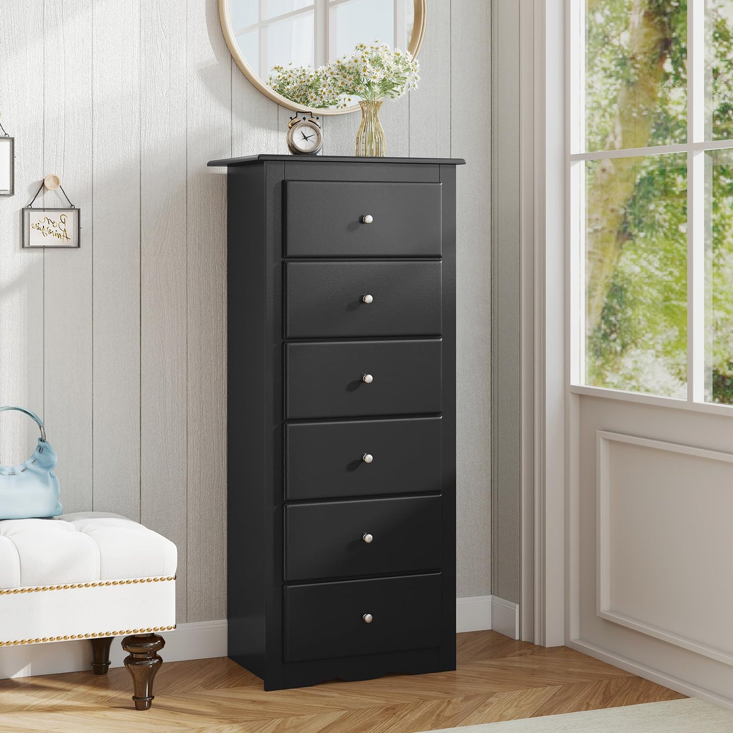 Giantex 6-Drawer Dresser for Bedroom, Wooden Chest of Drawers w/Metal Handles & Large Capacity, 16" D x 23.5" W x 53.5" H Clothes Organizer, Modern Tall Dresser for Bedroom, Entryway, Living Room