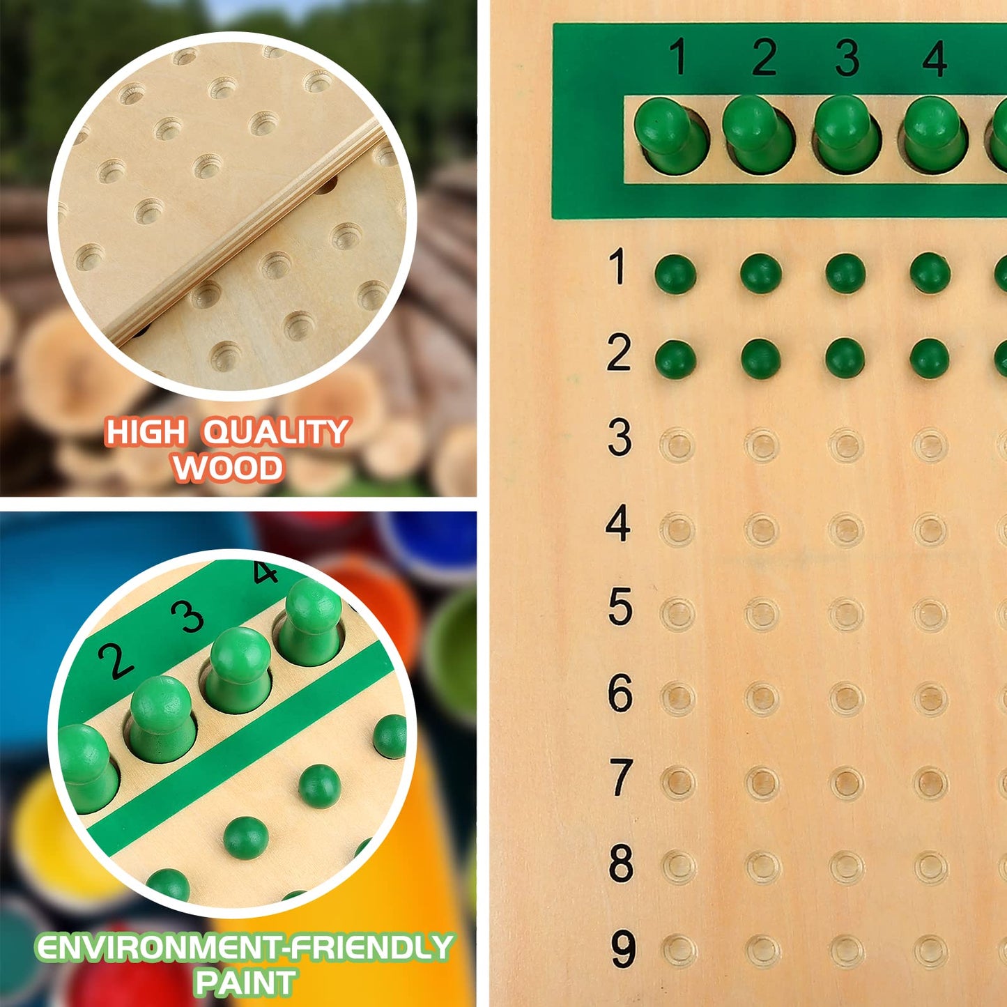 YHZAN Montessori Math Board Learning Multiplication & Division STEM Wooden Educational Toy Manipulative for Homeschooling Classroom Activity