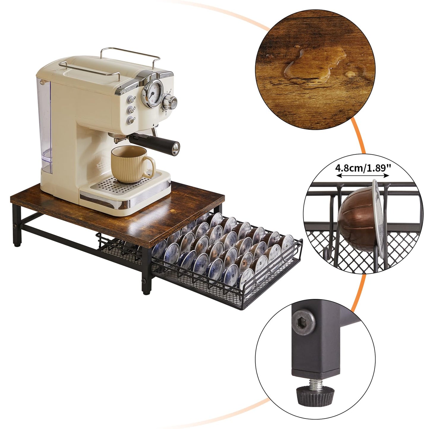 IBUYKE Coffee Pod Drawer Holder for Nespresso Vertuo Pods,Brown TCJ101H