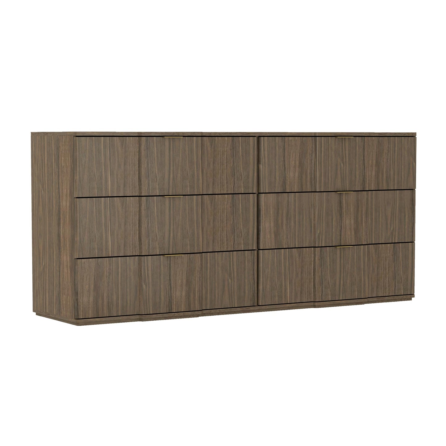 Manhattan Comfort Clive 72” Modern 6 Drawer Dresser, Wide Chest of Drawers with Sculpted Fluted Front & Accent Recessed Handles, Doubles as 70” TV Stand, Walnut Brown and Gold