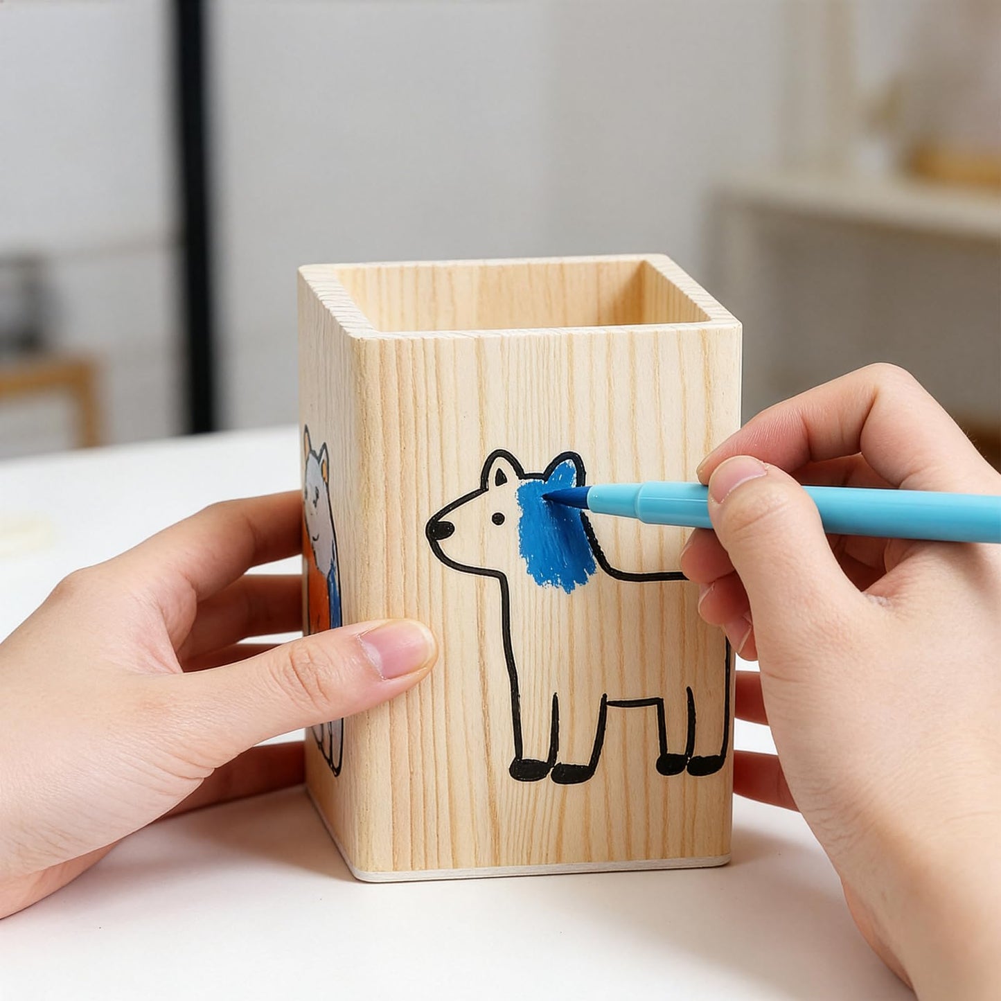 Yopay 12 Pack Wooden Pencil Holder, 4 Inch Square Desktop Wood Boxes for Crafts, DIY Unfinished Wooden Vase for Wedding Centerpieces Decor, Homemade DIY Supplies