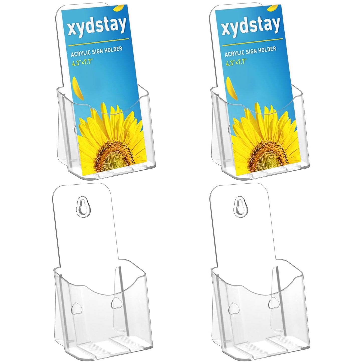 xydstay Brochure Holder 4x9 Inches Slant Back Design, Clear Display Stand, Plastic Table Stand Sign Holder,Pamphlet Holder Flyer Holder, Acrylic Display Stand, Acrylic Table Signs Plastic Paper Holder for Office, Home, Store, 4 Pack