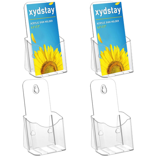 xydstay Brochure Holder 4x9 Inches Slant Back Design, Clear Display Stand, Plastic Table Stand Sign Holder,Pamphlet Holder Flyer Holder, Acrylic Display Stand, Acrylic Table Signs Plastic Paper Holder for Office, Home, Store, 4 Pack