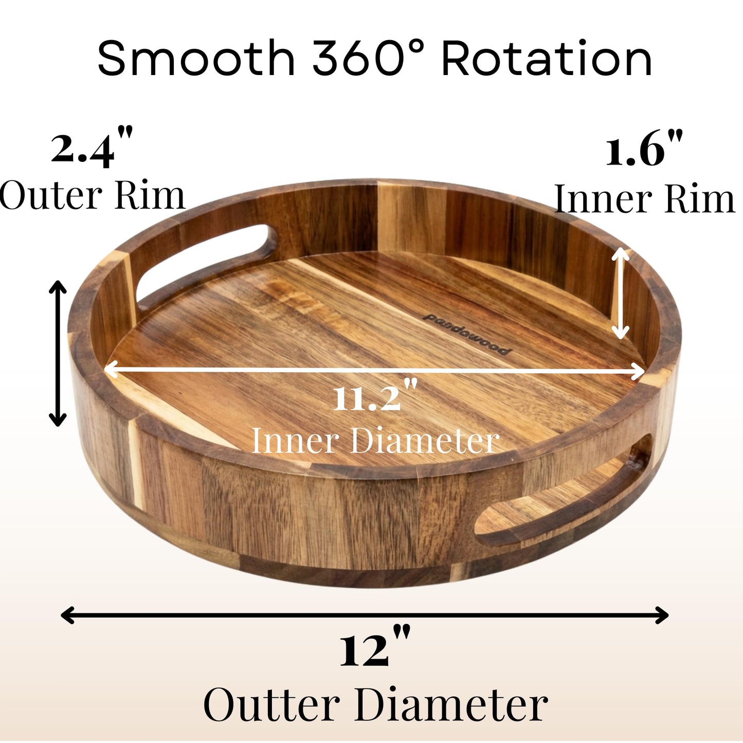 Wooden Lazy Susan for Table Top 12 Inch - Acacia Wood Lazy Susan Turntable Organizer for Kitchen Countertop Dining Table Cabinet - Rotating Tray Centerpiece for Spices Condiments - Large Lazy Susans