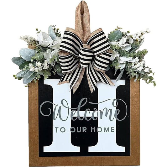 Last Name Front Porch Decor - Welcome Sign With 26 Letter Monogram (H) - Outdoor Decorations for All Seasons