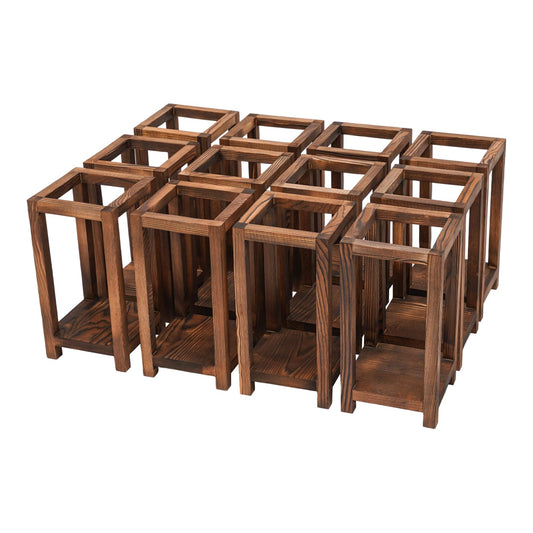 12 Pcs Wooden Lanterns for Centerpieces, 10.6 Inch Rustic Wedding Table Decorations, Solid Wood Candle Holders for Farmhouse Christmas Party Home Decor