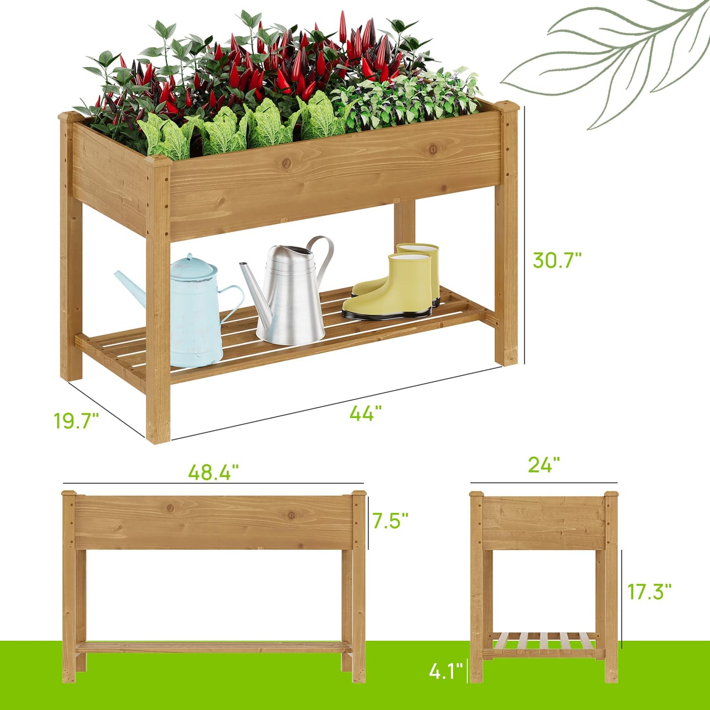 48x24x30.7in Wood Raised Garden Bed with Legs Elevated Planter Box Gardening Outdoor Planter Box Patio Kit Planting Bed for Vegetables Flowers Herbs Outdoor for Patio Balcony Backyard (Brown, Medium)