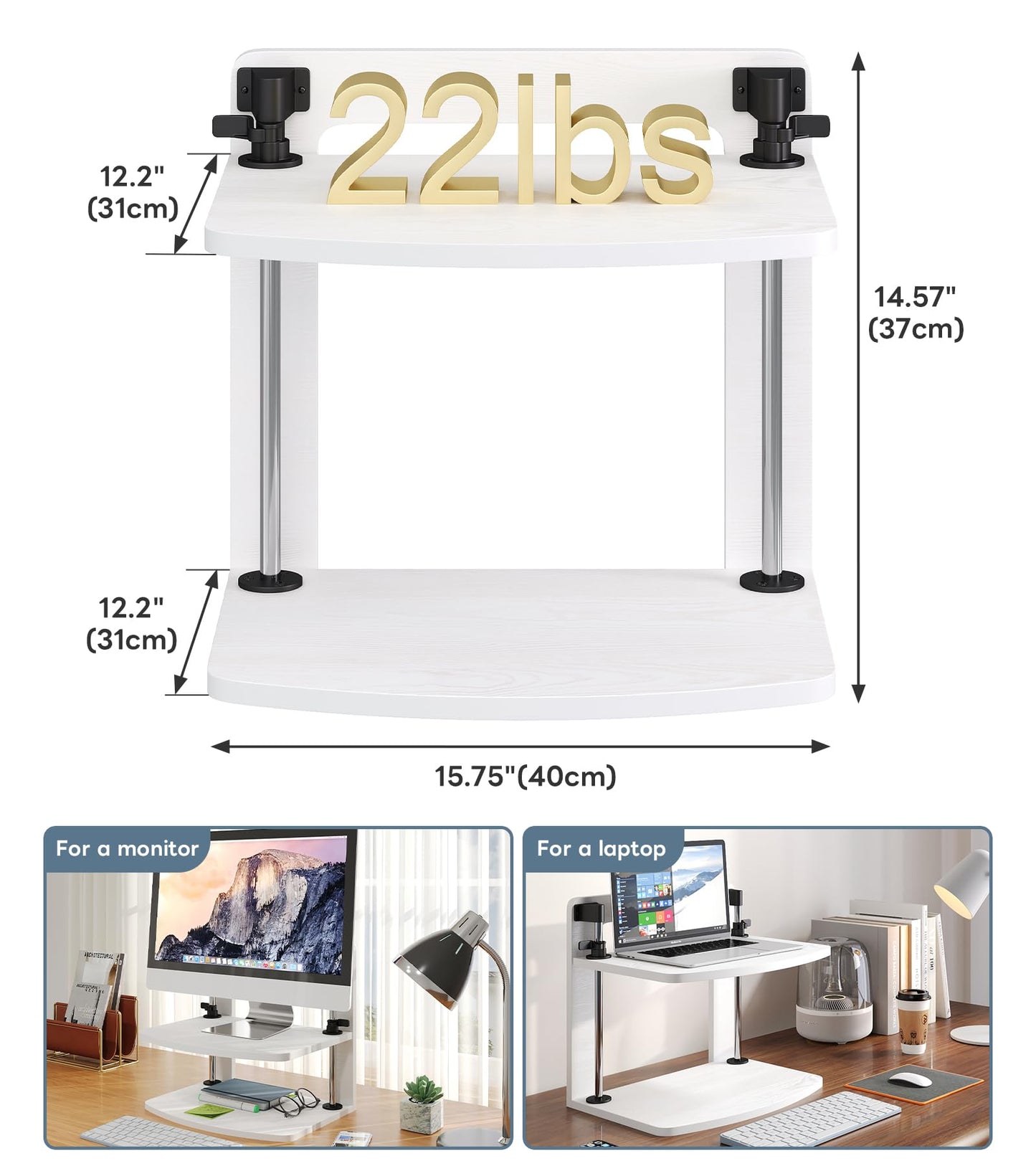 WikrOck 15.6 14 13.3 Inch Laptop Computer Monitor Stand Riser for Reduced Neck Strain, Adjustable Height Desk Shelf Organizer Monitor Riser Stand for PC Monitor Laptop - Withe - Wood Grain, MR01-L