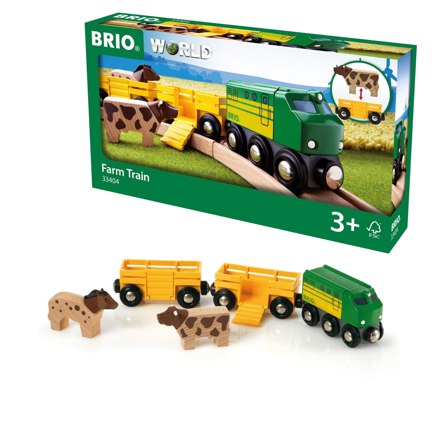 BRIO World Farm Train Set - 5-Piece FSC-Certified Accessories - Works with All Wooden Railway Sets - Includes Engine, Horse, Cow & Livestock Cars - Fun Play for Kids Ages 3 & Up