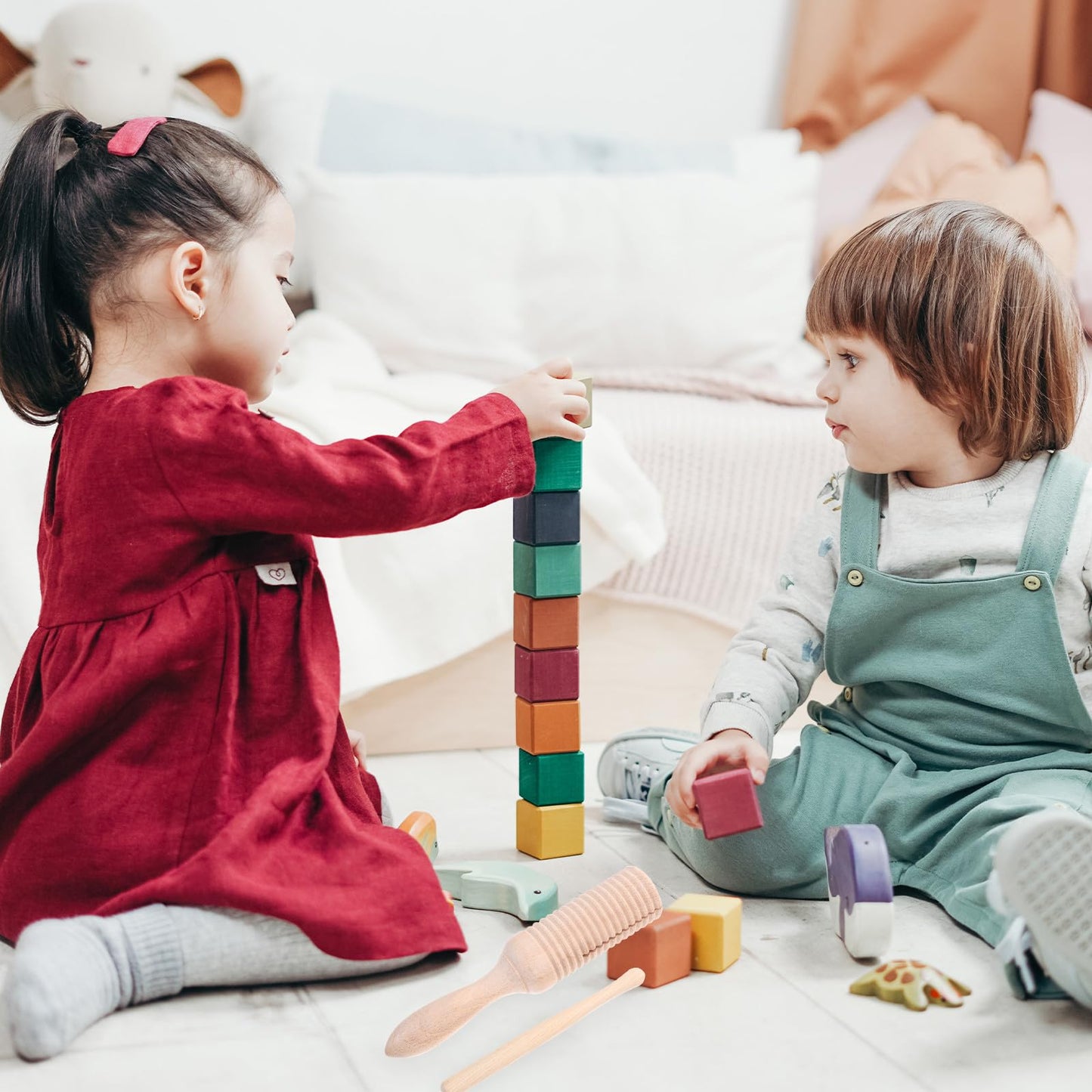 Kisangel 4pcs Kids Wood Guiro Percussion Musical Instruments, Educational Wooden Toddler Instruments for Early Learning and Play