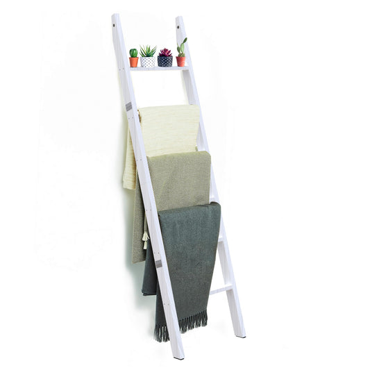 6 Tier Wooden Blanket Ladder - Rustic Style Quilt Ladder for Blankets - Blanket Rack for Wall - Blanket Holder - Farmhouse Decor Accent Furniture for Living Room (White, 6 Tier)