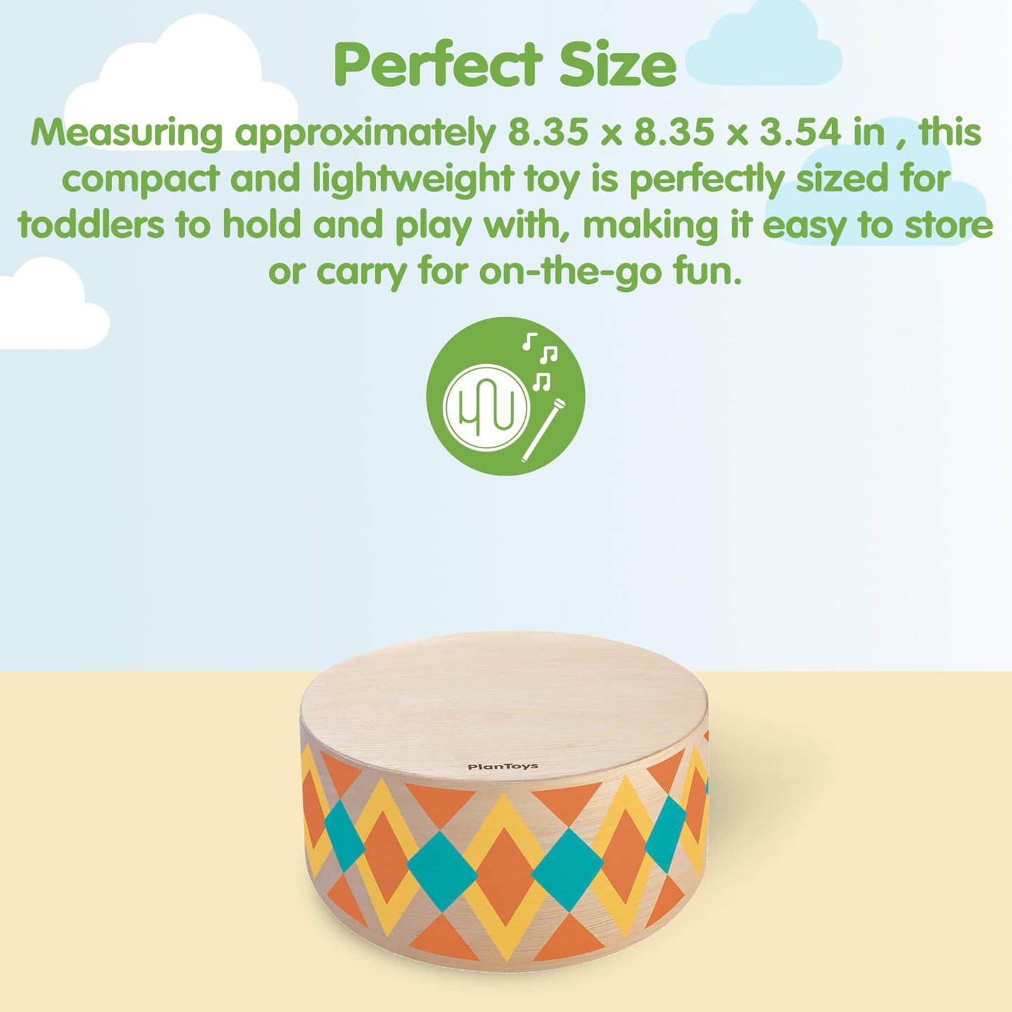 PlanToys® Wooden Rhythm Box Drum Musical Toy for Kids | Montessori Musical Instrument for Toddlers & Children | Eco-Friendly Wooden Percussion Toy