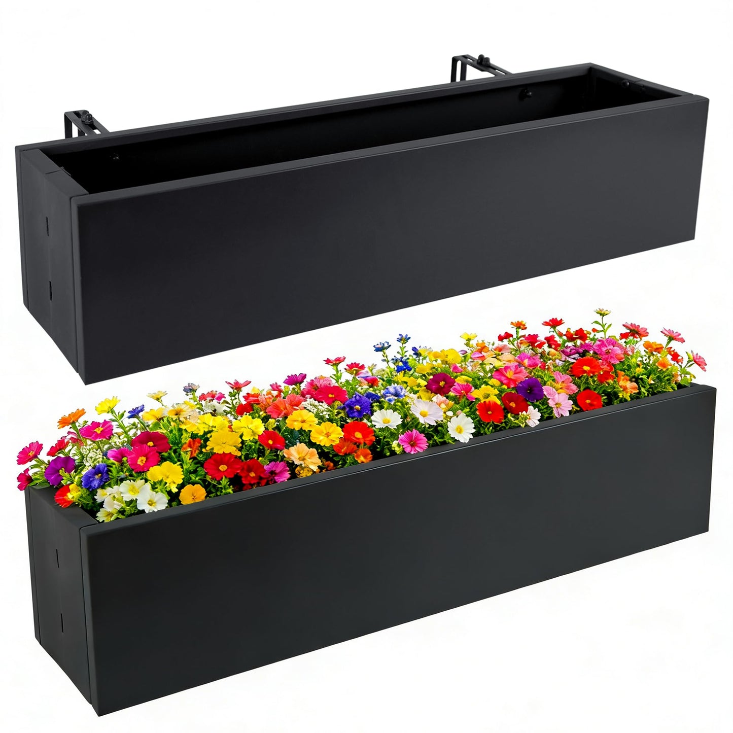 TISUWING 2 Pack Metal Railing Planter Box, 30 Inch Balcony Planters with Adjustable Brackets, Large Hanging Planters for Outdoor Fence Deck
