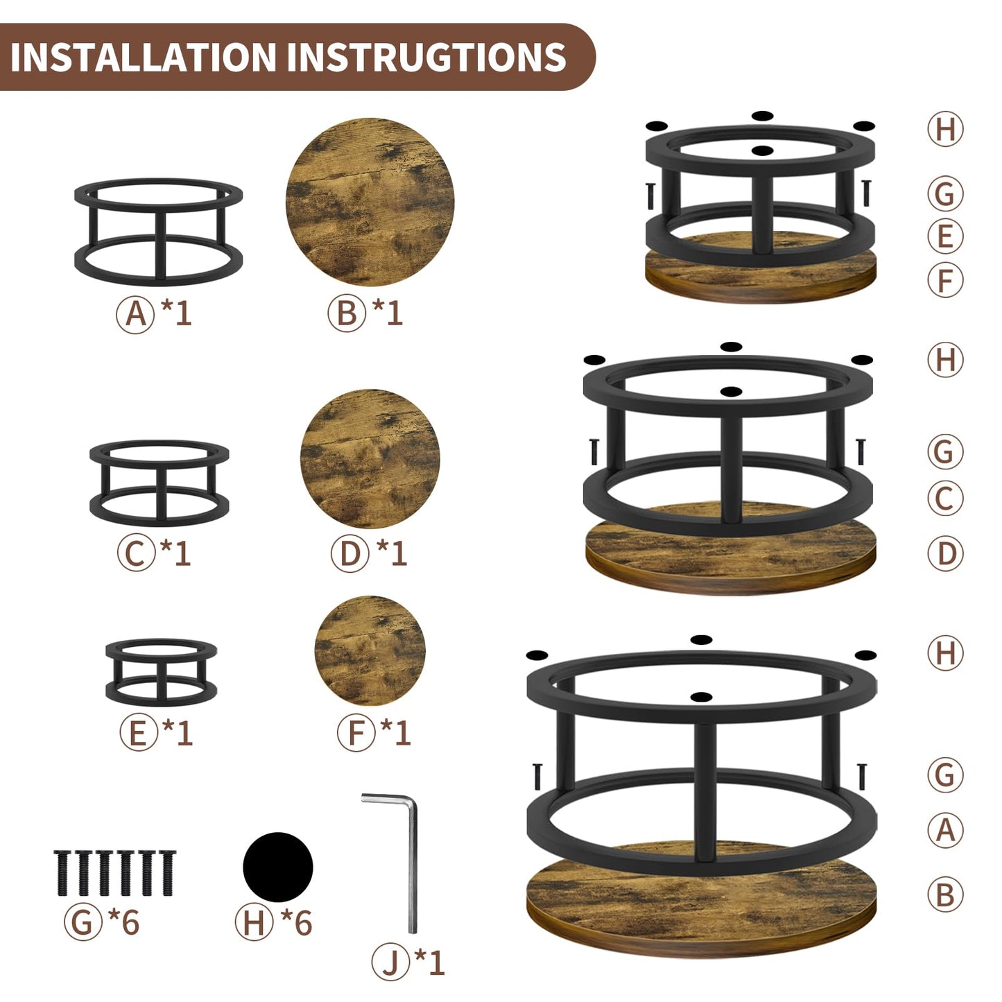 Cake Stand Set, 3 Packs Round Cupcake Stand Cake Pedestal Stand (8"/10"/12" Plate) Industrial Rustic Wood Rustic Dessert Table Display Stand Set Serving Tray for Party, Wedding, Birthday, Baby Shower